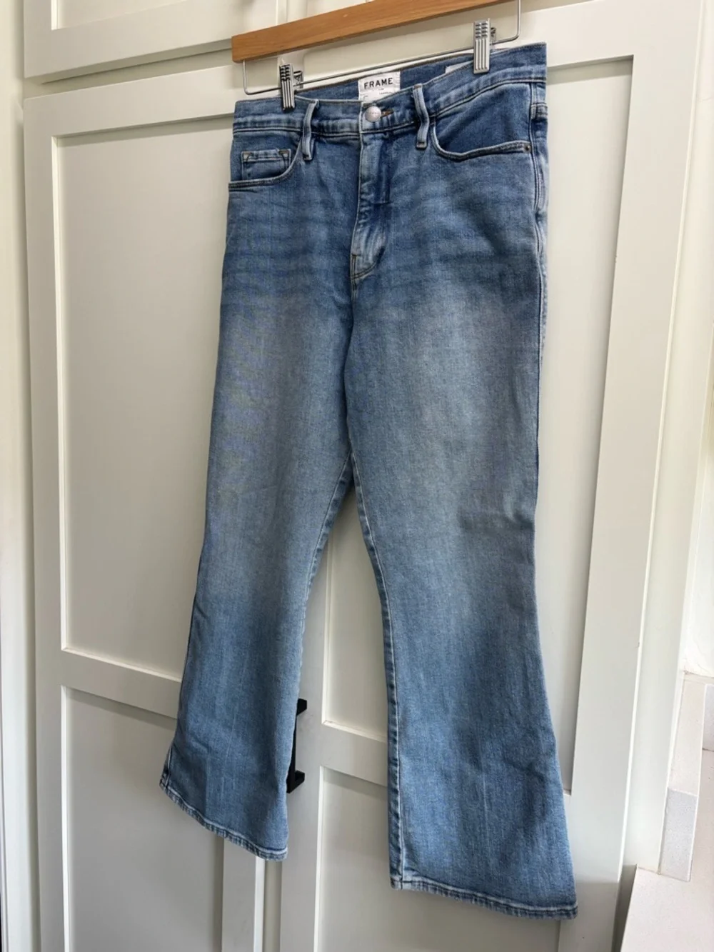 Frame Le Sylvie Kick Boot Jeans Bobbi Wash Cropped Denim Womens 29 light blue - Picture 3 of 9